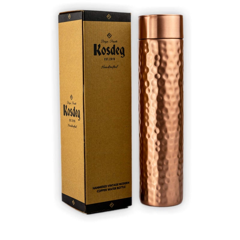 Kosdeg Copper Water Bottle - 34oz Hammered Vintage Modern Design - A Handcrafted Ayurvedic Pure Copper Vessel For Drinking - Drink More Water, Lower Your Sugar Intake And Enjoy The Health Benefits - Image 1